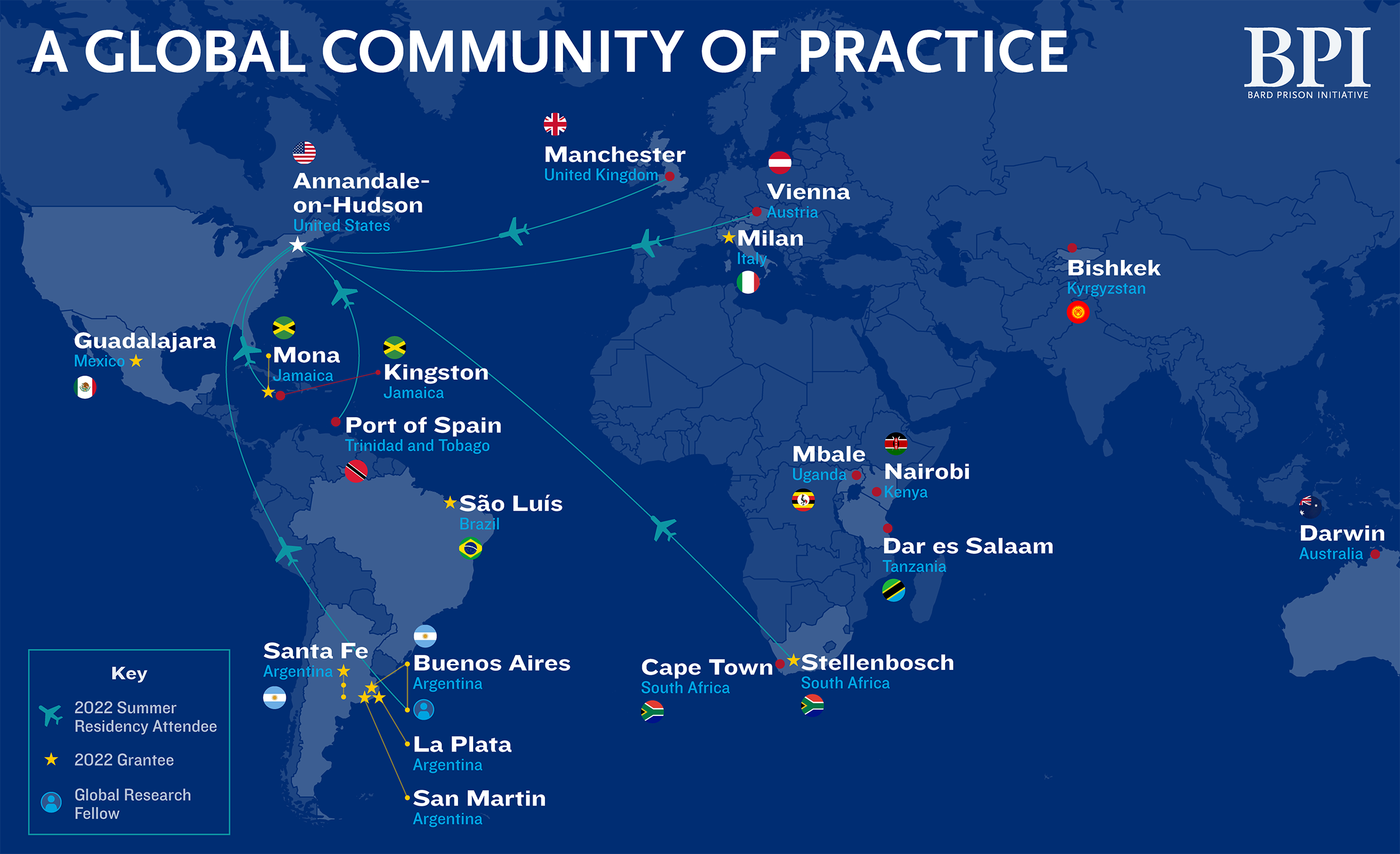 The world map with links between Annandale on Hudon and Vienna, Buenos Aires