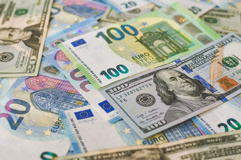 Euro and dollar bills