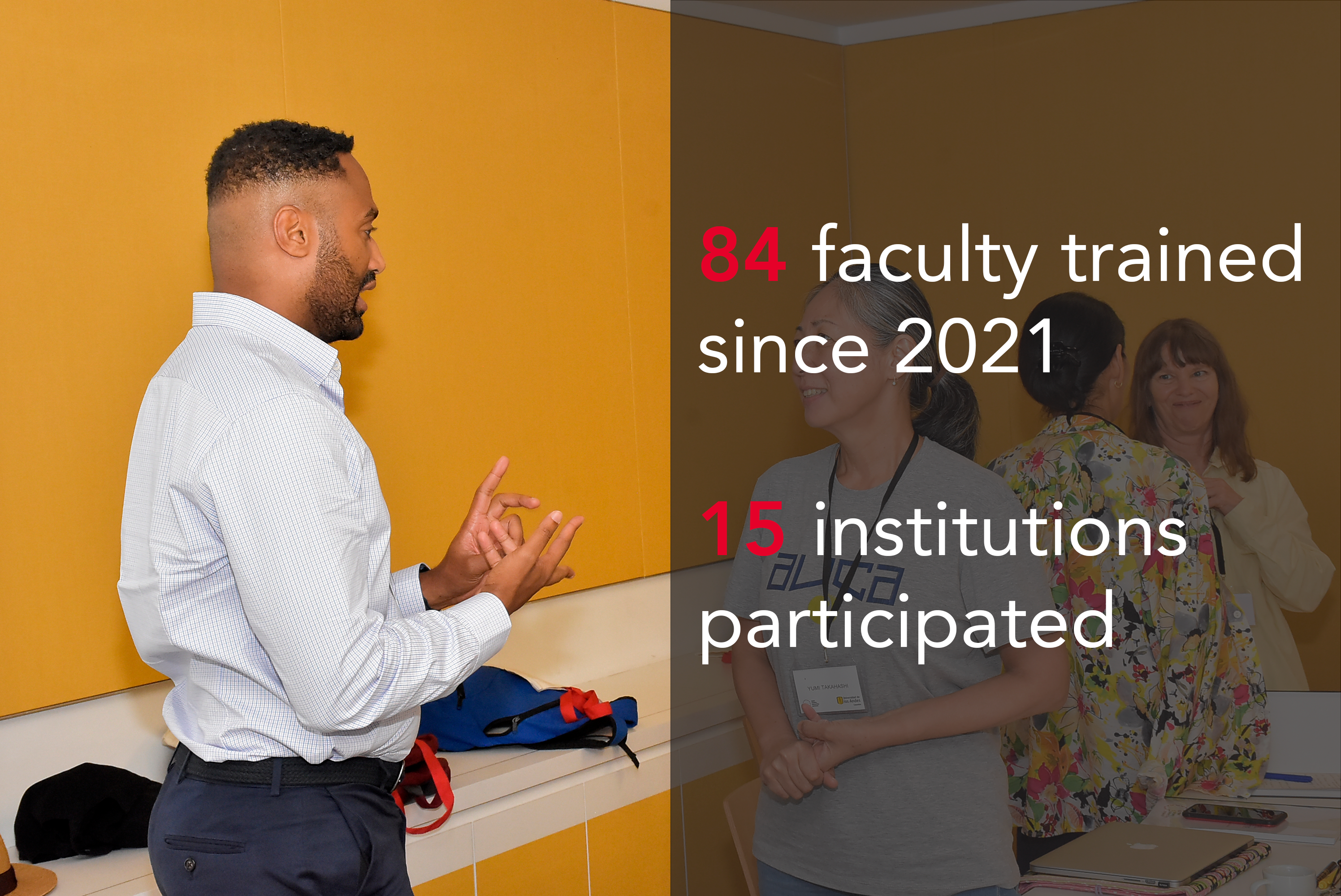 Two faculty members with text on top: